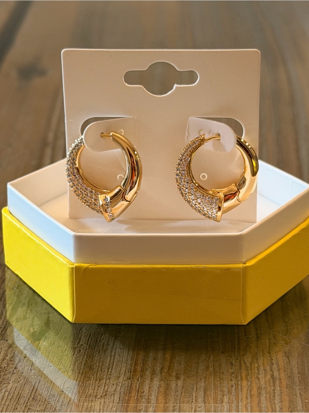 Bomb Party New! Gold Crystal Pavé Hoop Earrings with Lemon CZ Stones